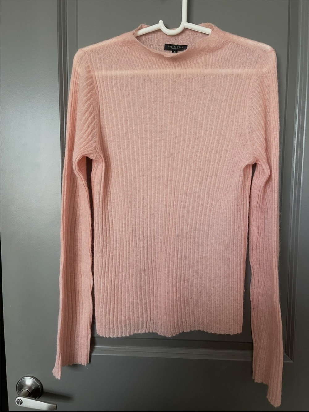 rag & bone Ribbed Crewneck Sweater in Light Pink